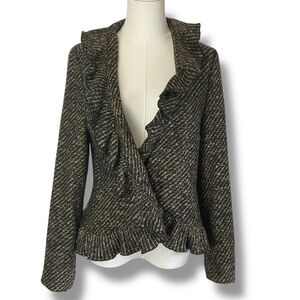 Vintage‎ Blazer Fylo Wool Blend Brown Tan Ruffle Textured Knit Womens Size 8